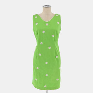 Sag Harbor Daisy Embroidered Dress Womens Size 10P Green Vibrant Bright‎ Vtg 80s